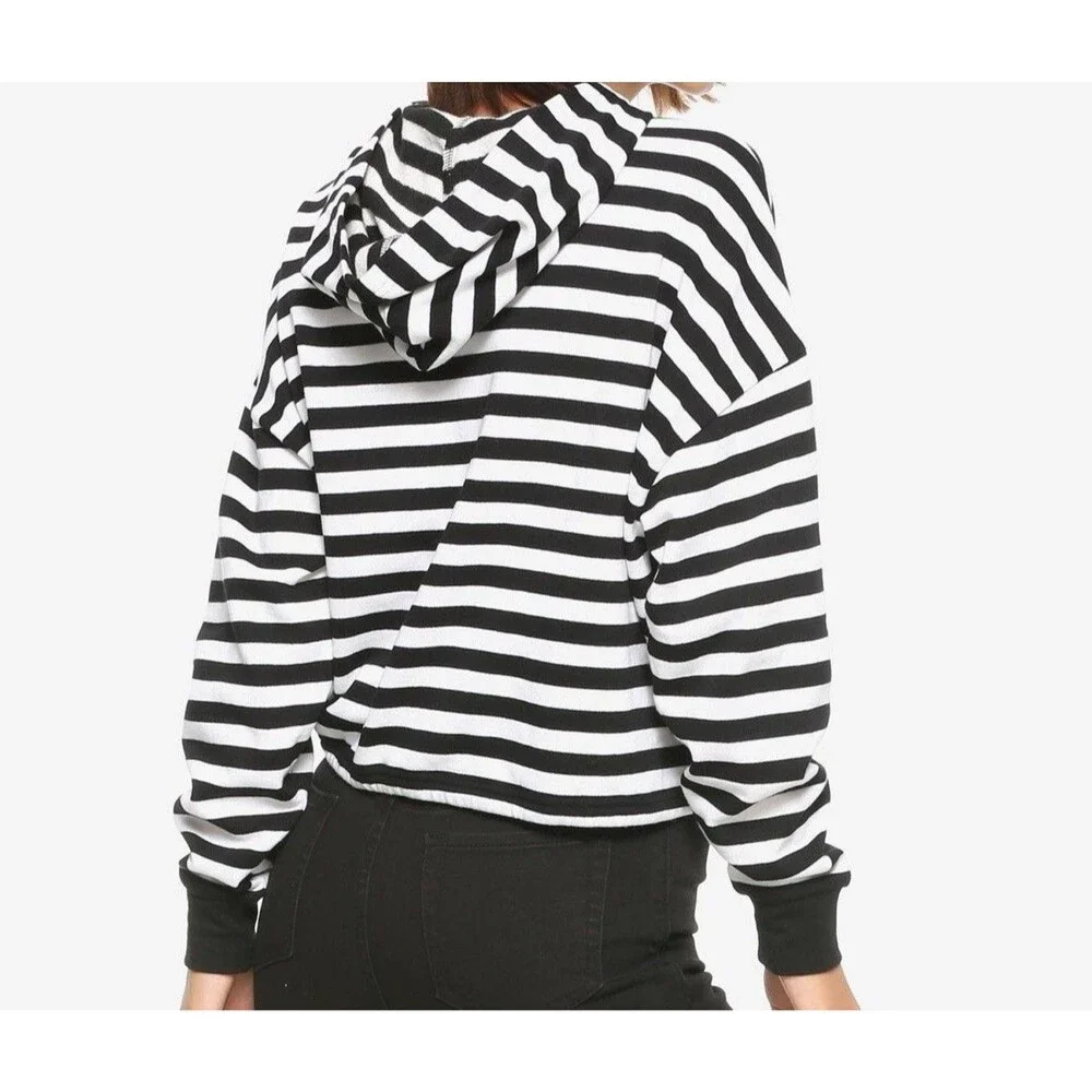 Hot Topic Black & White Drawstring Waist Oversized Hoodie size XS
